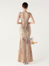 Mermaid Sequins V-neck Beading Prom Dress