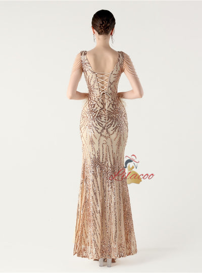 Mermaid Sequins V-neck Beading Prom Dress