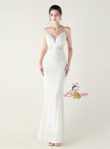 Mermaid Sequins Spaghetti Straps Beading Prom Dress