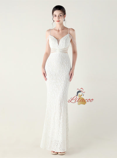 Mermaid Sequins Spaghetti Straps Beading Prom Dress