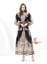 Palace Stand-up Printed Breasted Dress