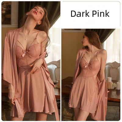 Steel Ring Gathered Chest Pad Sling Nightdress Set