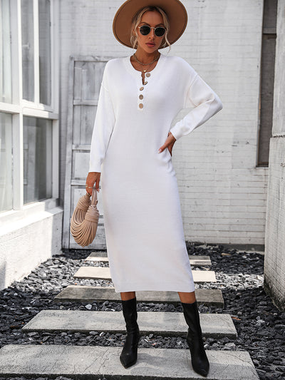 Women Button Long Sweater Dress