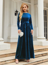 Velvet Solid Color Long Sleeve Dress