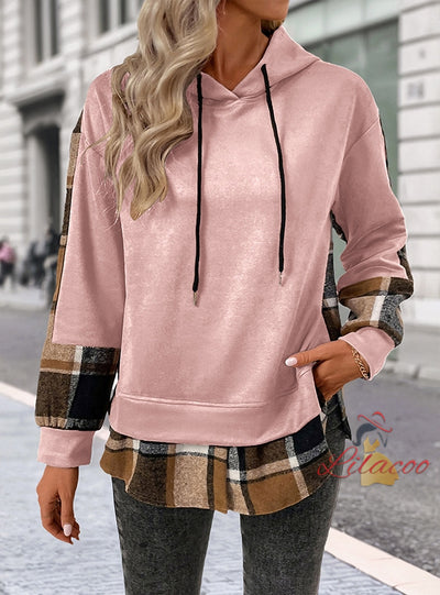 Retro Long Sleeve Plaid Stitching Fake Two Pieces Dress