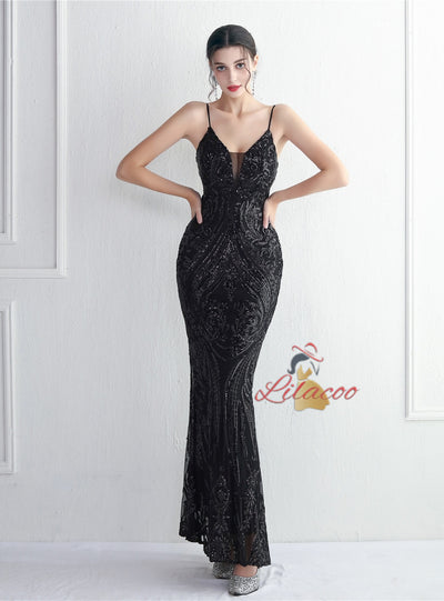 Sexy Spaghetti Straps Sequins Prom Dress