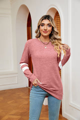Round Neck Stitching Loose Long Sleeve T-shirt