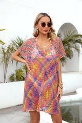 Rainbow Stitching Openwork Loose Bikini Cover Up