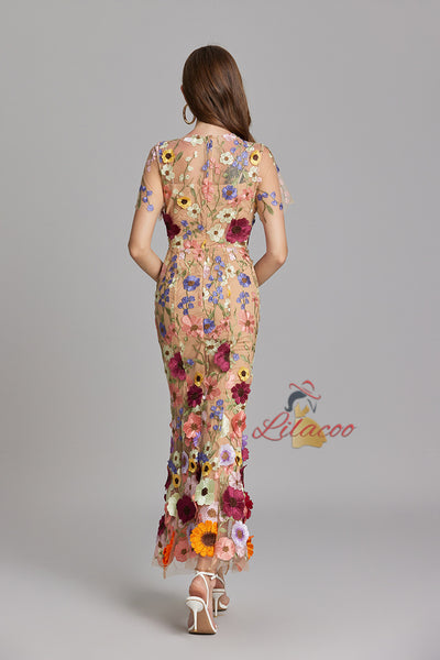 Heavy Industry Flower Gauze Embroidery Dress