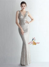 Mermaid Sequins V-neck Beading Prom Dress