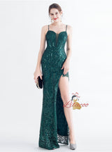 Sequins Spaghetti Straps Beading Prom Dress