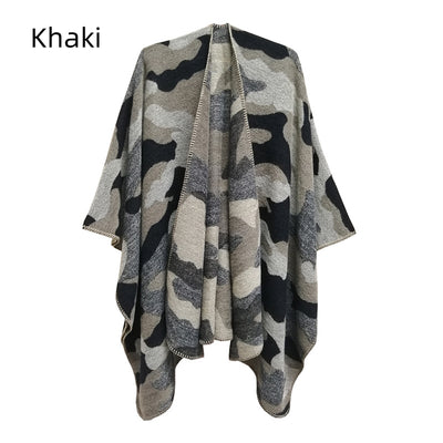 Jacquard Thick Camouflage Split Shawl
