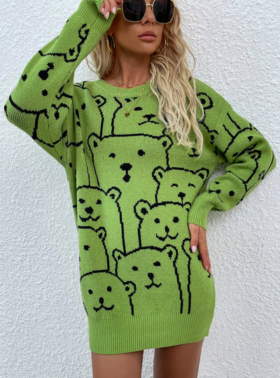 Printed Round Neck Knitted Pullover Sweater