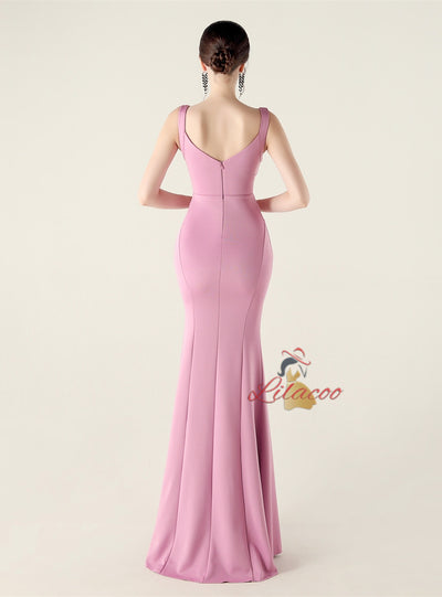 Mermaid Straps Split Pleats Prom Dress