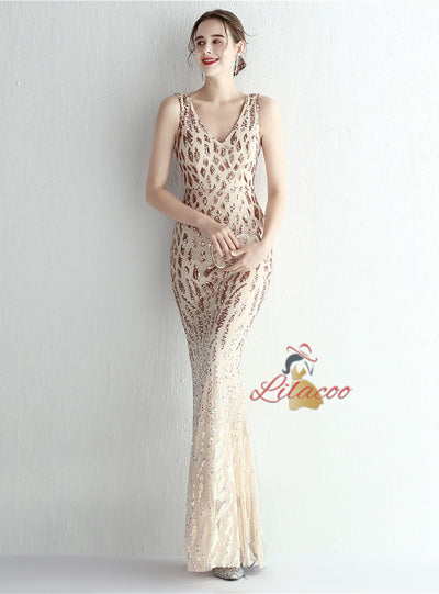 Mermaid V-neck Sequins Prom Dress