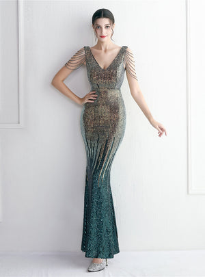 Mermaid V-neck Sequins Beading Prom Dress