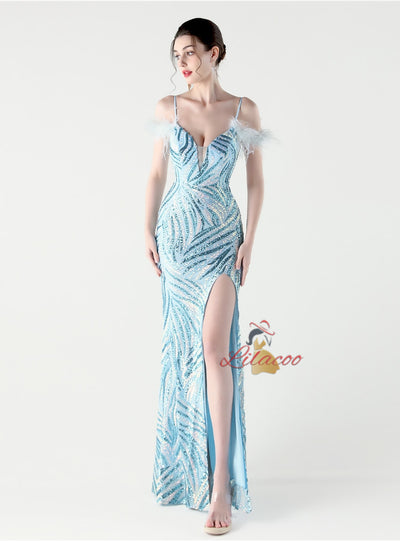 Mermaid Sequins Spaghetti Straps Split Prom Dress