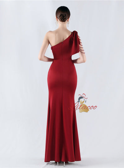 Mermaid One Shoulder Split Appliques Prom Dress