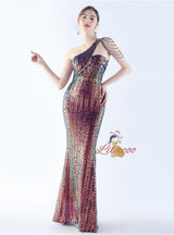 One Shoulder Mermaid Sequins Prom Dress