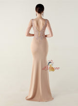 Mermaid V-neck Lace Beading Prom Dress