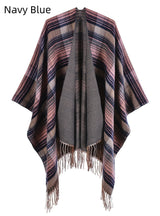 Colored Plaid Fringed Warm Shawl Cloak