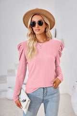 Round Neck Loose Pleated Long Sleeve T-shirt