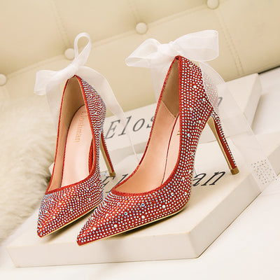 Thin-heeled Shallow-mouth Pointed Rhinestone High heels