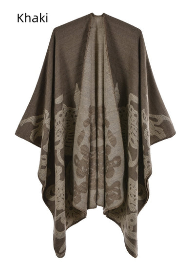 Cashmere-like Split Padded Shawl Cloak