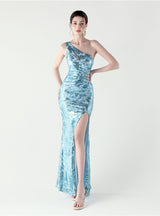 Mermaid Sequins One Shoulder Split Prom Dress