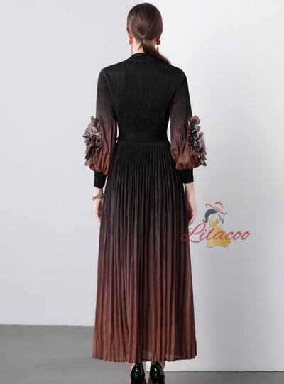 Gradual Disc Flower Lace-up Coat+Joker Straight Dress