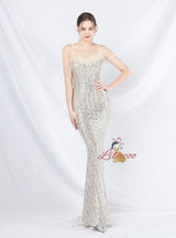 Mermaid Sequins Spaghetti Straps Beading Prom Dress