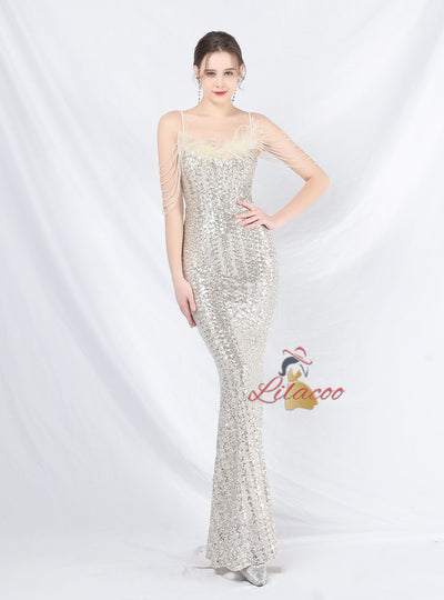Mermaid Sequins Spaghetti Straps Beading Prom Dress