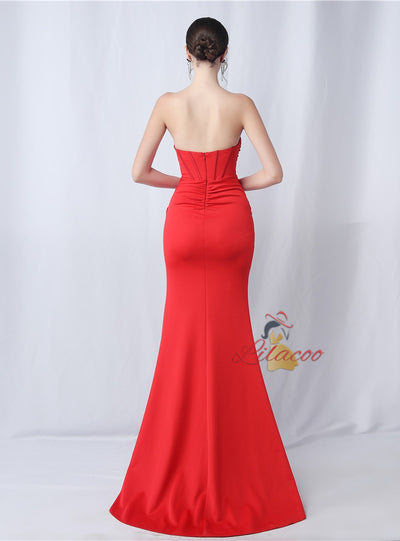 Mermaid Strapless Pleats Split Prom Dress