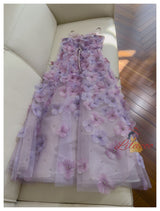 Purple 3D Flower Straps Prom Dress