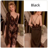 Sexy Lace Perspective Slit Suspender Nightdress