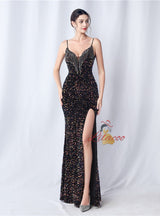 Spaghetti Straps Sequins Beading Prom Dress