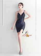 Spaghetti Straps Sequins Mini Prom Dress