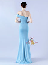 One Shoulder Pleats Split Prom Dress