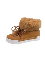 Short-tube Long-haired Leather Snow Boots