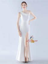 Mermaid One Shoulder Feather Split Prom Dress