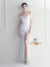 Mermaid Sequins Strapless Prom Dress