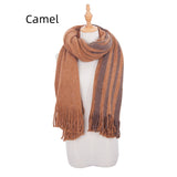 Striped Solid Color Long Tassel Scarf