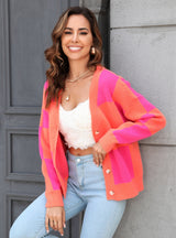 Cardigan Plaid Stitching Sweater Coat