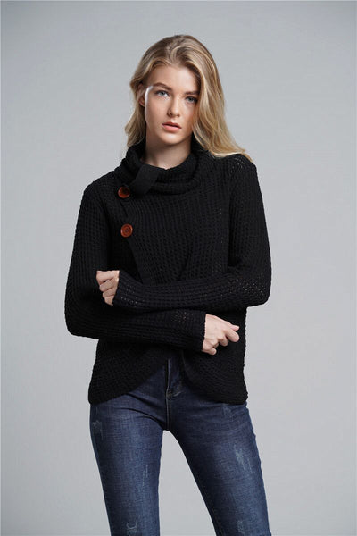 High-necked Long-sleeved Loose Cardigan Sweater