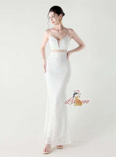 Mermaid Spaghetti Straps Sequins Beading Prom Dress