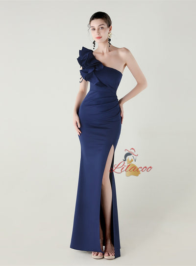 Mermaid One Shoulder Split Beading Prom Dress