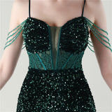 Mermaid Sequins Spaghetti Straps Appliques Prom Dress