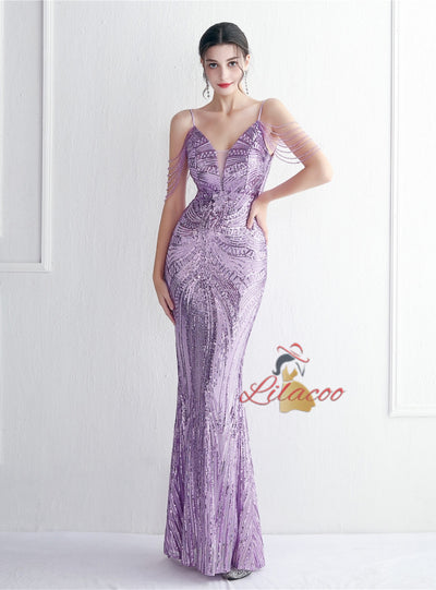 Spaghetti Straps Mermaid Beading Prom Dress