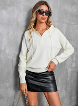 Loose Drawstring Long Sleeve Hooded Sweater