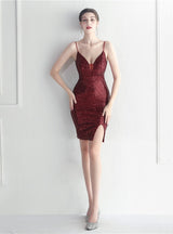 Spaghetti Straps Sequins Mini Prom Dress